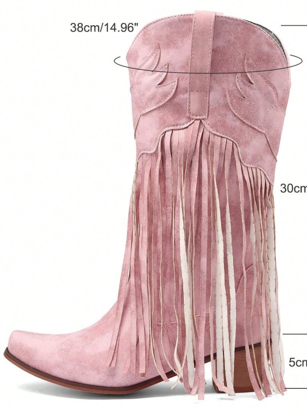 Pink Western Women's fringed detailed faux suede Cowboy Boots - Picture 6 of 9
